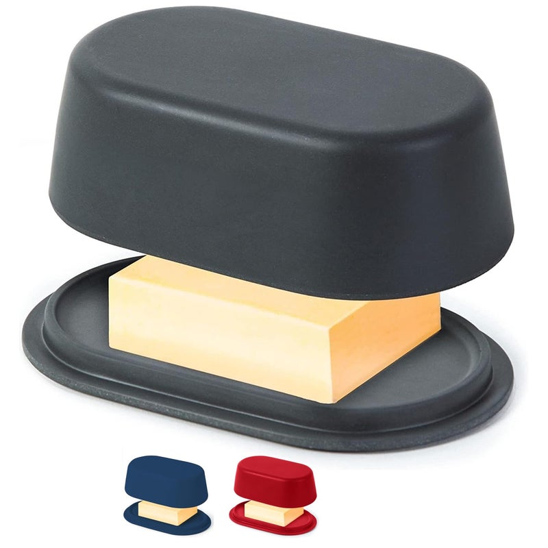 Cooler Kitchen Grey Butter Dish with Lid For Countertop - Modern Plastic Dark Grey Butter Crock - Dishwasher Safe Butter Keeper -Butter Holder Container Perfect For Large European Style Butter Such As Kerrygold - Image 1